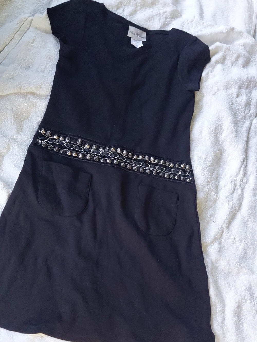 Rare Editions Black Dress with Jeweled Waistband